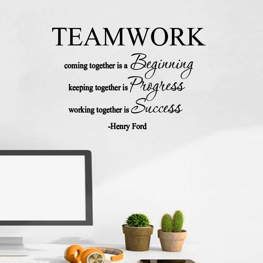 VWAQ- Teamwork Coming Together is A Beginning, Henry Ford Quote Vinyl Decal Home and Office Wall Decor -18097