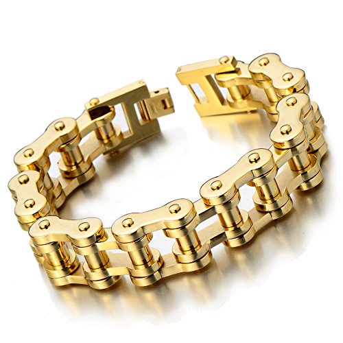 Pulsera de acero inoxidable color dorado para hombre miniatura 1