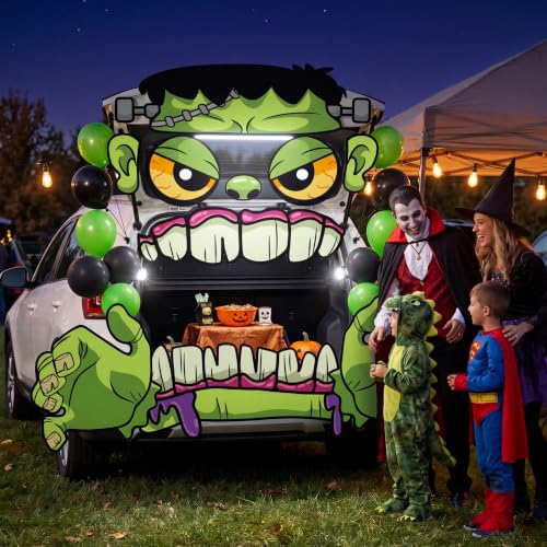 Image of JOYIN Halloween Trunk Or Treat Decor Kit, Halloween Decorations Outdoor Indoor Car Stickers, Haunted House SUV Archway Garage Lawn Balloons