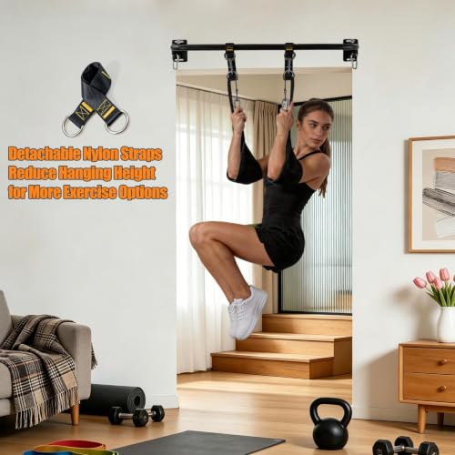 Image of Wall Mounted Pull Up Bar, Carbon Steel Doorway Chin Up Bar for Home Gym | Reinforced plate supports fit joists and studs, creating a stable space-saving upper-body strength training station.
