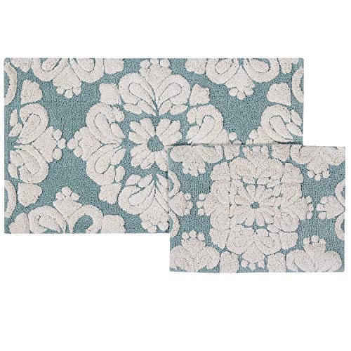 Better Trends Medallion Set Collection is Ultra Soft Plush and Absorbent Tufted Bath Mat Rug 100 Percent Cotton in Vibrant Colors, 17" x 24" / 24" x 40", Blue & Natural - Thumbnail 3