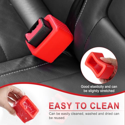 Image of Amiss 2PCS Seat Belt Buckle Holder, Universal Silicone Rear Seat Belt Booster & Fixer for Easy Access, Keeping Receptacle Upright, Car Interior Accessories-Fits Most Cars (Red)