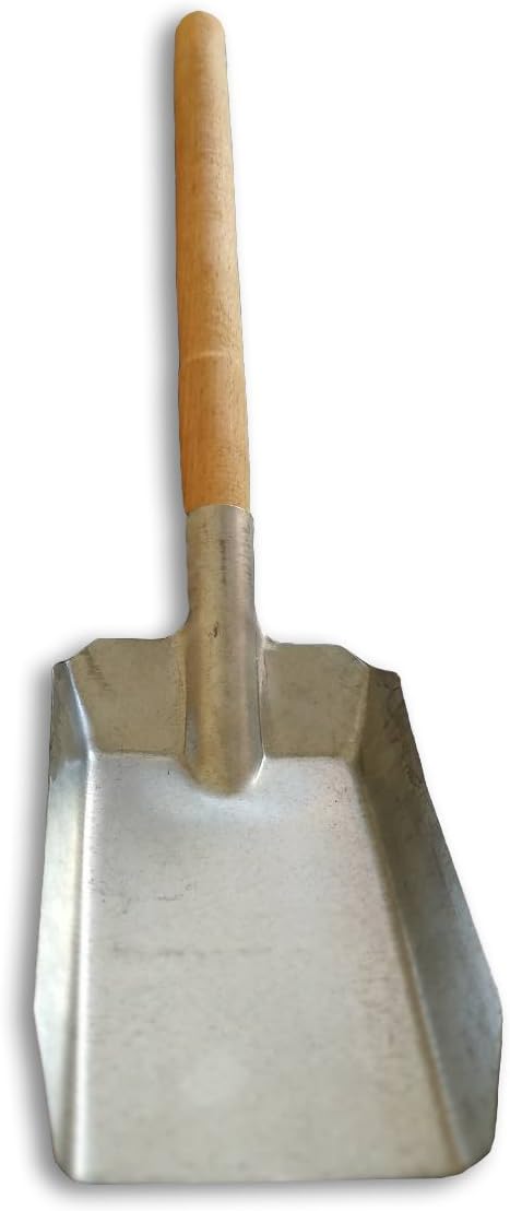 Galvanised Metal Coal Dust Shovel with Wooden Handle - Heavy Duty