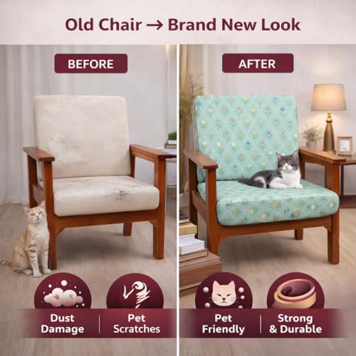 Image of STITCHNEST 'Contour Fit Series' Stretchable Printed Wooden Sofa Cover (Pack of 4) - Elastic Wooden Chair Cover | Wooden Sofa Seat Cover | Size - 20-21 x 20-21 x 3-5 in