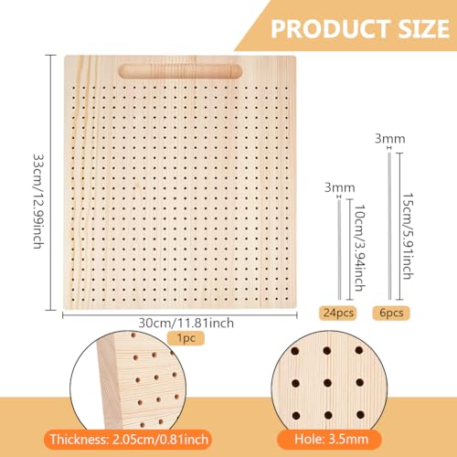 بينيكريت لوح لحجب الكروشيه مقاس 33 × 30 سم، بساط خشبي مع 12 قضيب من الستانلس ستيل لمشاريع الحياكة والكروشيه التي تصنعها بنفسك