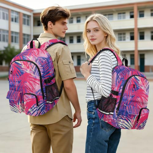 Mochila para laptop con diseño de hojas tropicales rojas para chicas 7