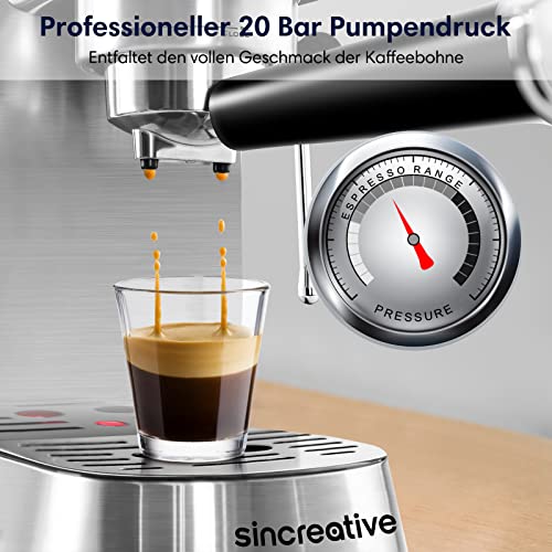 Espressomaschine 20 Bar, Siebträgermaschine mit 1 Liter Wassertank, Edelstahl siebträger kaffeemaschine mit… – Bild 3