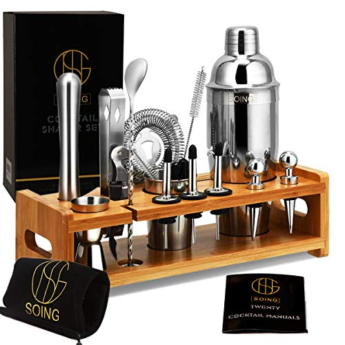 Soing 24-Piece Cocktail Shaker Set Perfect Home Bartending Kit for Drink Mixing，Stainless Steel