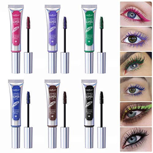 Máscara de pestañas, MKNZOME 6 colores Máscara de pestañas de fibra de seda 4D para pestañas más largas gruesas y voluminosas Maquillaje de ojos para Mujer Niñas