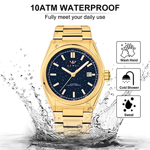 Image of Automatic Mechanical Wrist Watch for Men with Star Dust Dial, Fashion Self-Winding Watches for Men Stainless Steel Waterproof Luminous Sapphire Crystal Mens Watches with Auto Date (Silver)