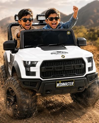 Image of Wishmaster Kids Ride on Car Driving 4 Motors with Bluetooth EV Jeeps for 1, 2, 3, 4, 5, 6 Years | Remote + Steering + Mobile App Control | Birthday Gift (White)