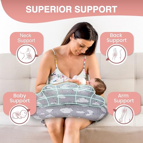 nursing pillow  breastfeeding pillows with security fence for enhanced support amp comfort  removable cotton cover adjustable waist strap newborn essentials must haves baby registry search