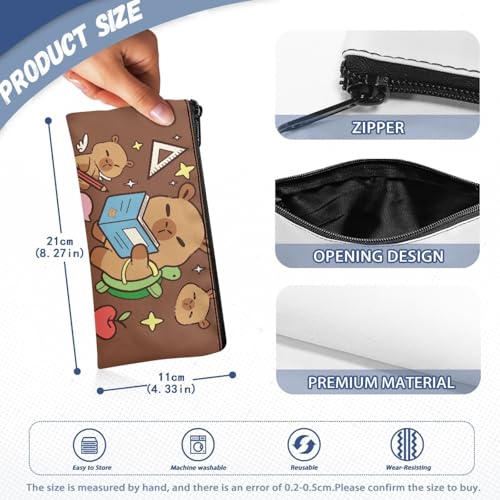 Image of Brown Pencil Cae Pouch Toddlers Cute Capybara School Pen Holder with Sturdy Zipper Girls Pencil Box for Stationery Kindergarten Opening Gifts