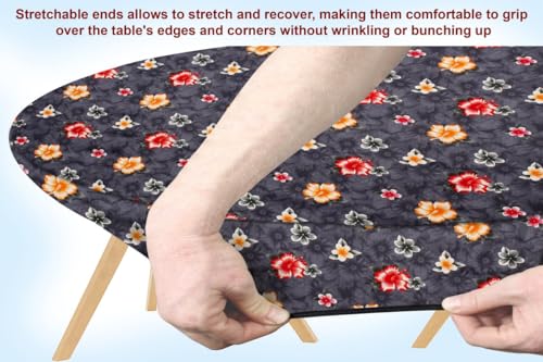 Image of The Furnishing Tree Elastic Oval Dining Table Cover WxL 36x52 in Inches Polyester Floral Pattern Grey