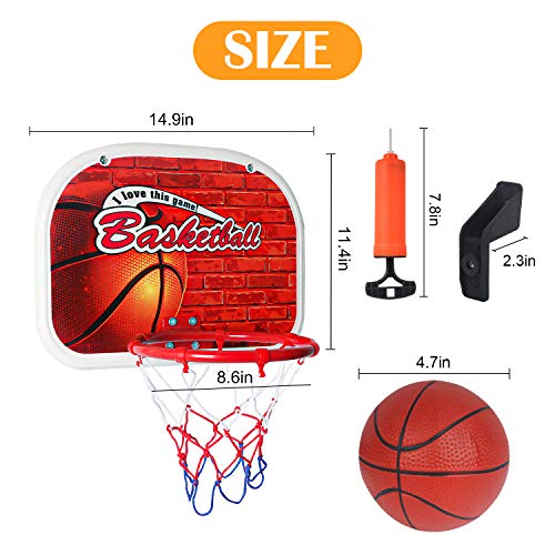 Kids Basketball Hoop - Mini Hanging Wall Basketball Backboard with Pump and Ball Indoor Outdoor Toy Set for Boys Age 3 4 5 - Thumbnail 7
