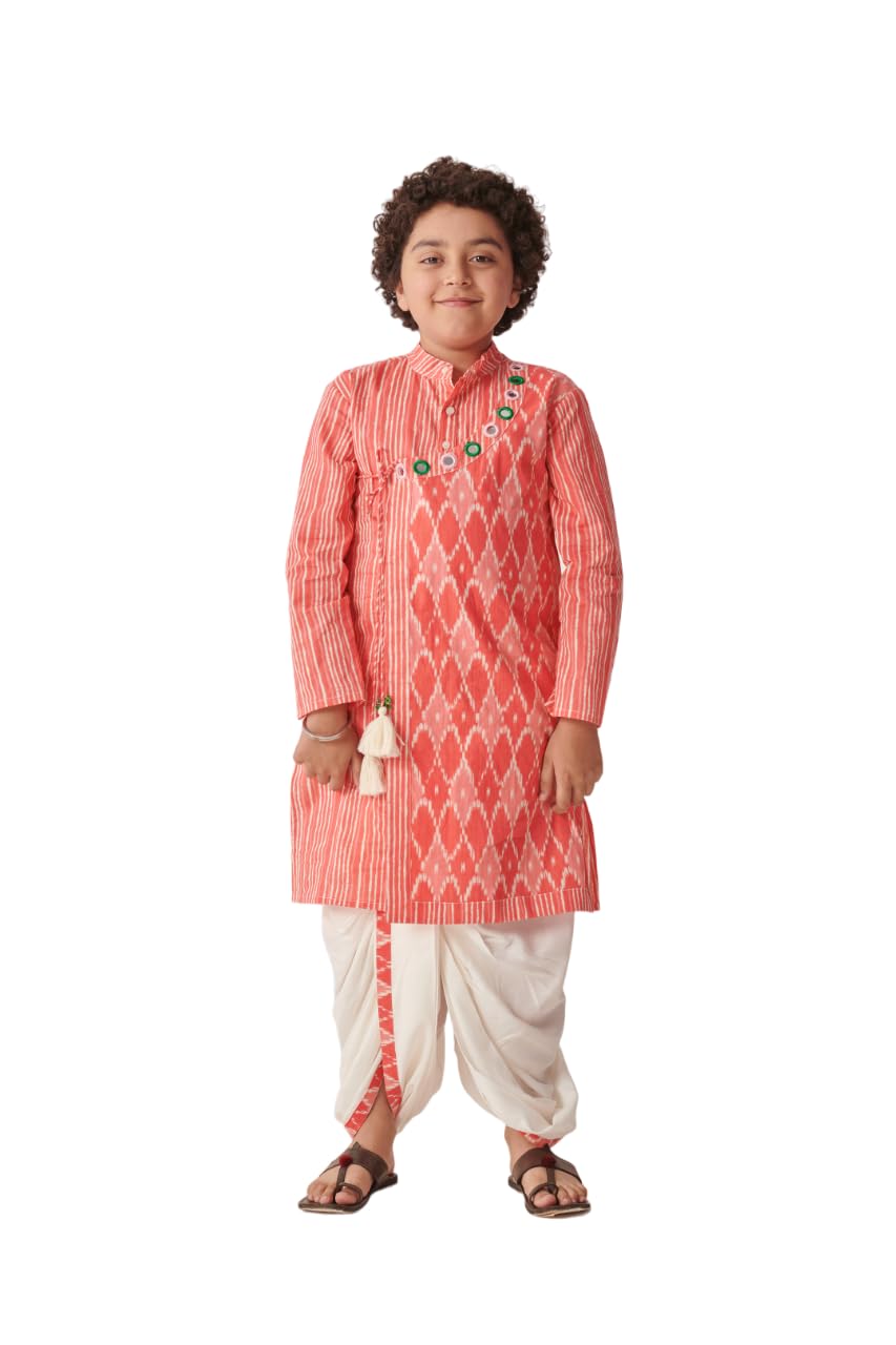 Pspeaches Boys Ethnic Motifs Printed Angrakha Kurta With Dhoti Pants (7-8Years)