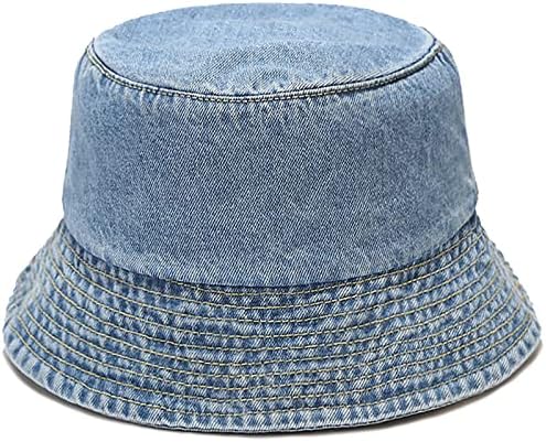 Malaxlx Cute Blue Denim Bucket Hat Beach Sun Hat Aesthetic Fishing Hat for Men Women Teens, Reversible Double-Side-Wear