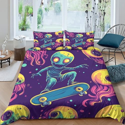 Housse de couette anti-tache extraterrestre microfibre 260x220