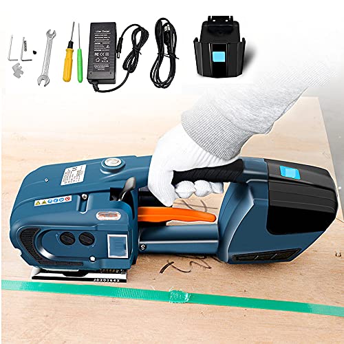 ZH-VBC Umreifungsgerät Akku Elektrische Automatische Schweißen Umreifungsmaschine 16mm Bandbreite Handheld Schweißen Umreifungsgerät für PP/PET(Dunkelblau) Cover