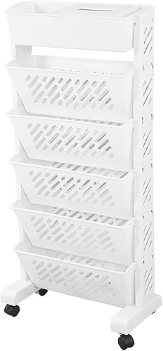 Miniatura 9 de Estantería móvil, estantería de almacenamiento con ruedas, capacidad multicapa, práctica estantería de organización rodante de plástico con ruedas