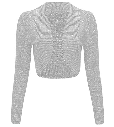 Thever Women Ladies Long Sleeve Knitted Metallic Lurex Shrug Cardigan Bolero Crop Top