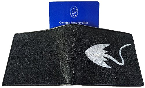 Julie Genuine Real Stingray Leather Skin Man Bifold Shiny Black Wallet2