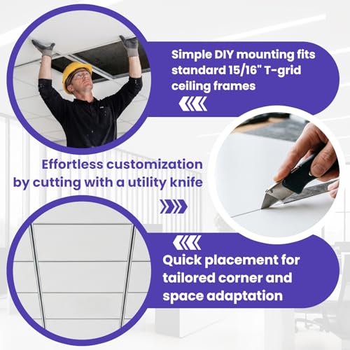 Image of 12Pcs 2ft x 4ft PVC Drop Ceiling Tiles, White Smooth Ceiling Panels 24x48in, Moisture Proof Fire-Rated Easy to Clean Reusable, No Sag No Breakage