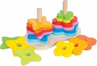 Award Winning Hape Double Rainbow Stacker Wooden Ring Set Toddler Game, L: 7.9, W: 4.1, H: 4.3 inch