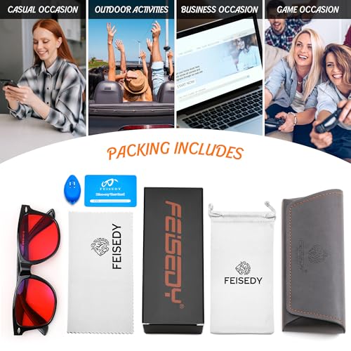 Image of FEISEDY Orange Blue Light Blocking Glasses for Woman Men Amber Lenses Computer Gaming Glasses for Better Sleep
