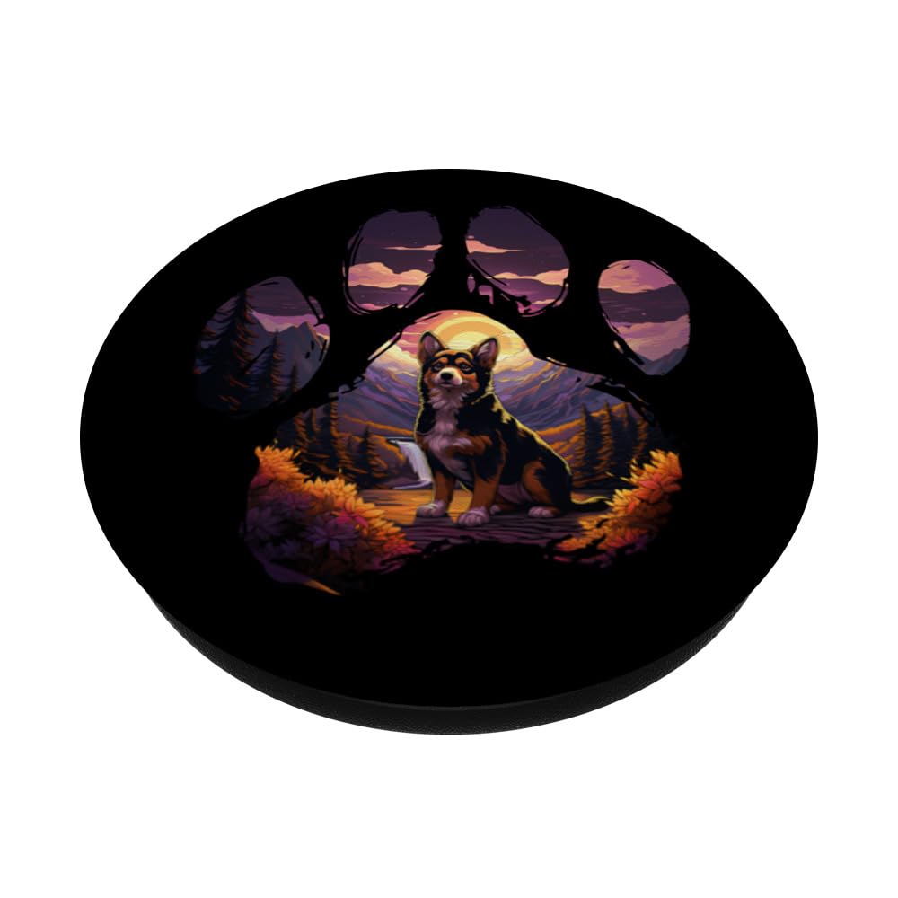 Black Brindle Corgi Paw Mountain Design Dog Mom Dad PopSockets Swappable PopGrip - Image 2
