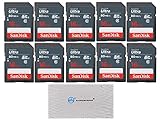 SanDisk 16 GB Class 10 SD HC Ultra Flash Memory Card - 10 Pack With Everything But Stromboli (tm) MicroFiber Cleaning Cloth