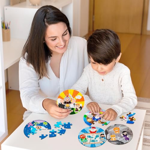 Haooryx Bible Story Jigsaw Puzzles, 12 piezas rompecabezas con historias bíblicas de Noé y Jonás, juguetes educativos para niños y adultos miniatura 5