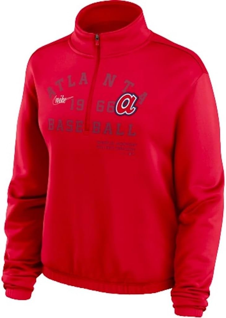 Nike Women's MLB Cooperstown Collection Rewind 1/2 Zip Jacket (US, Alpha, Medium, Regular, Regular, Red, Atlanta Braves)