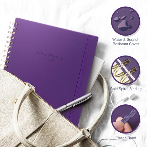 undated daily planner to do list hourly schedule 2027 2026 2025 calendar amp holiday habit tracker 180 pages letter size 8534 x 1134 sheets hardcover wire-o spiral bound notebook indigo