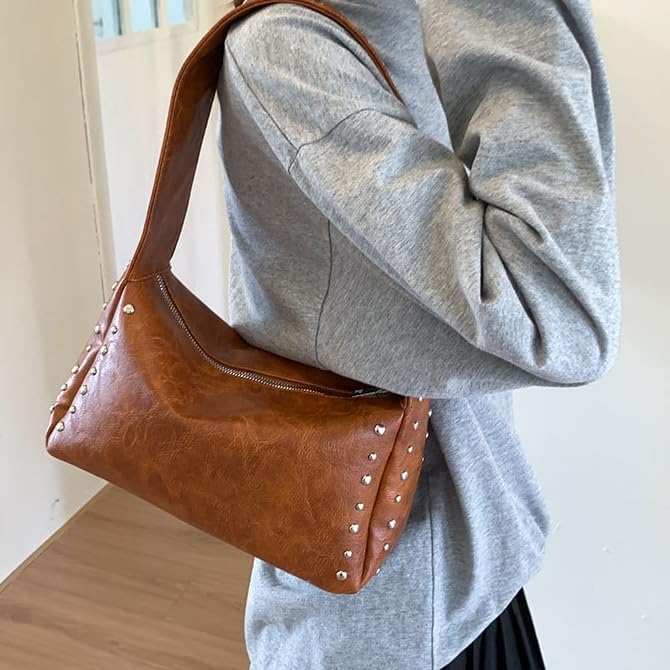 Studded Purse for Women Trendy Y2k Shoulder Bag Streetwear 2000s Hobo Purses and Handbags Vegan Leather Aesthetic Tote