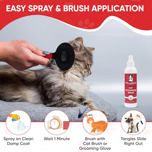 Image of Warren London Cat Detangler Spray for Matted Hair | Leave in Conditioner Pet Detangling Spray That Demattes & Refreshes | Use with Cat Brush or Grooming Glove | Made in USA | 8oz