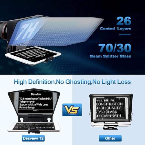 Image of T2 Teleprompter for iPad Tablet Smartphone up to 8 inch Beam Splitter Glass with Remote Control for DSLR Camera iPhone Video Recording