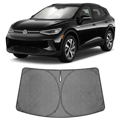 Image of Proadsy Windshield Sun Shade Custom Fit Volkswagen VW ID.4 2021-2026 Ice Crystal Black Front Window Sunshade UV and Heat Blocker Foldable Visor Keeps Car Cooler for Summer Parking and Daily Use