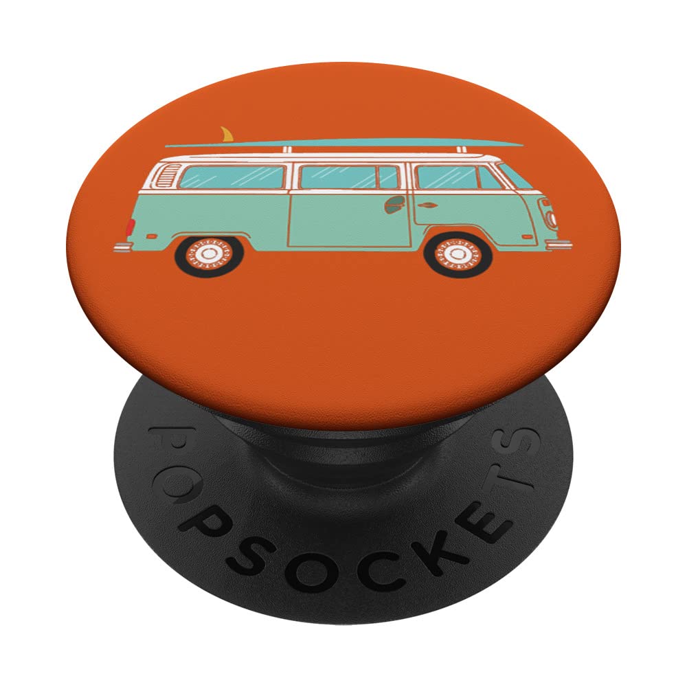 Retro Hippie Van Beach Bus with Surfboard PopSockets PopGrip: Swappable Grip for Phones & Tablets