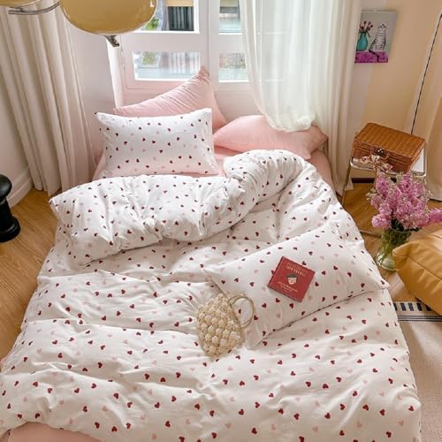 Lanqinglv Double Duvet Cover Set Heart for Kids Girls,White Pink Red Heart Pattern Bedding Cute Comforter Cover 200x200 cm with Zipper Closure and 2 Pillowcases 50x75 cm - Image 4