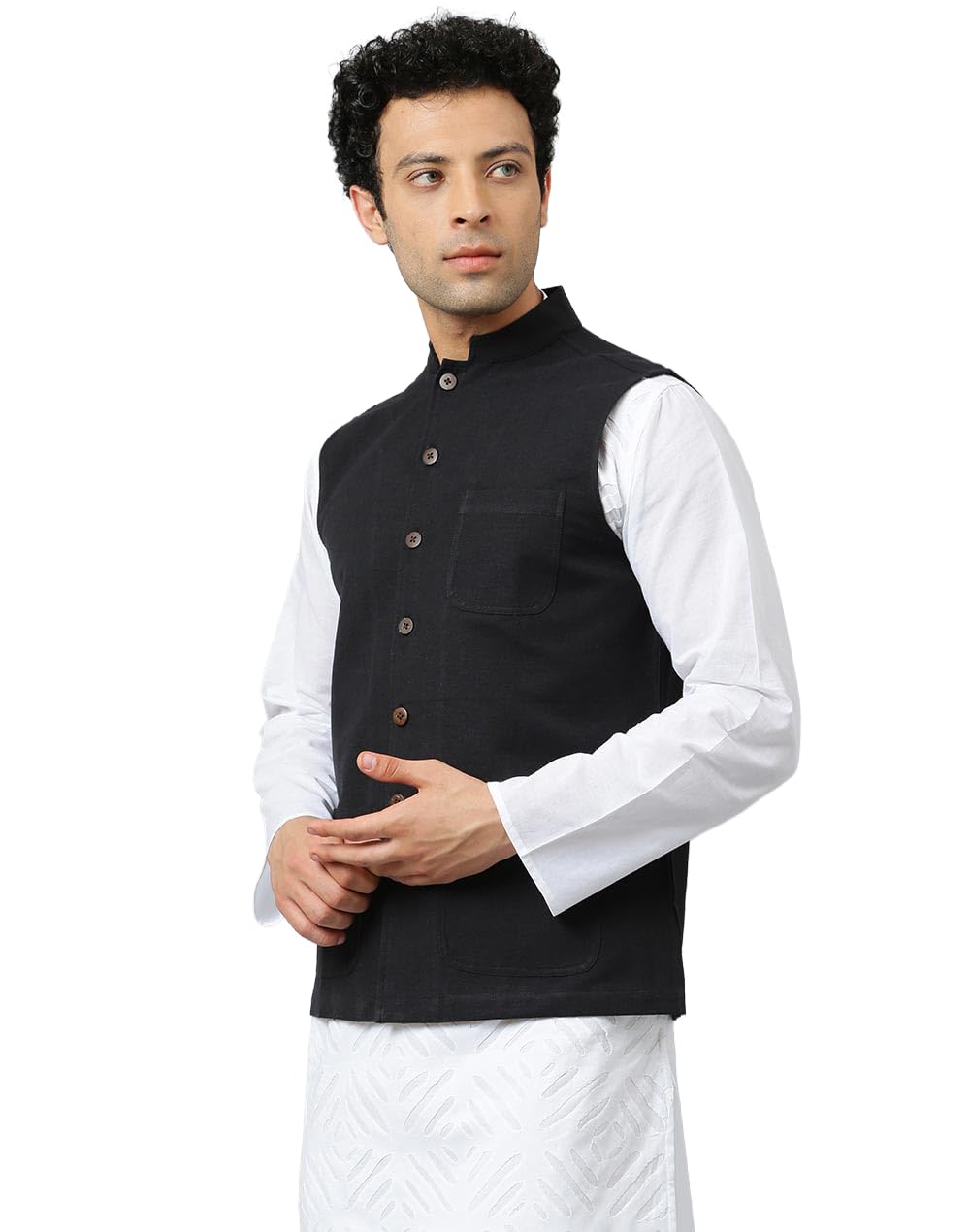 fabindia Black Cotton Bhagalpur Nehru Jacket-picture-17