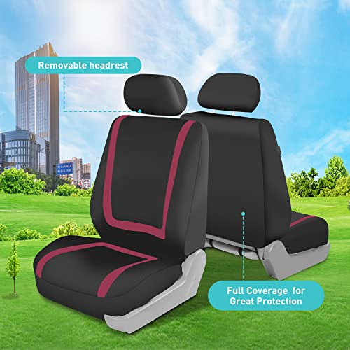 Image of FH Group Car Seat Covers Full Set Cloth - Universal Fit Automotive Seat Covers, Low Back Front Seat Covers, Solid Back Seat Cover, Washable Car Seat Cover for SUV, Sedan and Van Burgundy