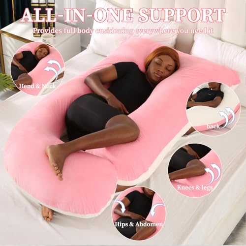 Image of Full Body Pregnancy Pillow - 68Inch U-Shaped Maternity Pillow with Removable Washable Velvet Cover for Back, Legs, HIPS & Belly Support, Improves Sleep for Pregnant Women