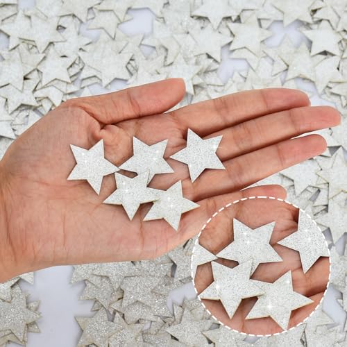 Image of 300Pcs Glitter Silver Stars Confetti，Shiny Paper Table Confetti for Birthday Halloween Bachelorette Wedding Baby Shower Graduation Party Decorations Supplies