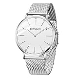 RELOJ BERSIGAR PARA HOMBRE - El reloj de pulsera BERSIGAR para hombre está fabricado para ofrecerle una combinación perfecta de estilo, decencia y fuerza. Este reloj BERSIGAR de diseño minimalista para hombre está diseñado con una esfera blanca tropical con agujas y minutos plateados e índice de horas plateadas. Use este reloj con confianza para ir a la universidad a una fiesta o una boda en un jiffy suites en todo tipo de ocasiones