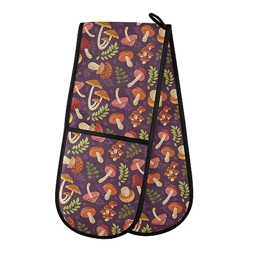 Guantes dobles para horno, hongos, otoño, bosque, salvaje, resistentes al calor, guantes de horno para barbacoa, cocina, hornear, asar a la parrilla, microondas