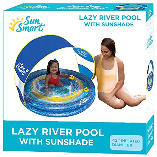 SunSmart Lazy River Kiddie Pool with Two Toy Duckies, Inflatable Kids Pool with Removable UPF50 Sunshade Canopy