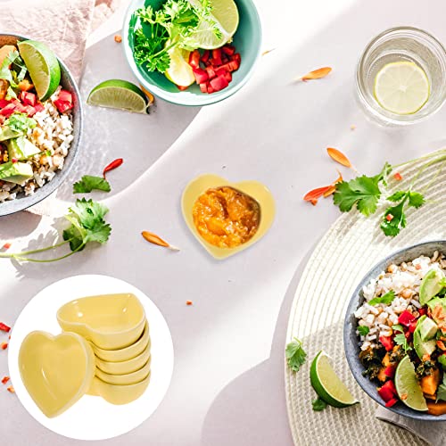 CALLARON Ceramic Dishes 6pcs Sauce Dish Heart Shaped Seasoning Dish Sushi Dipping Bowl Appetizer Plate Soy Sushi Wasabi Bowls Tea Bag Holder Yellow - Image 4