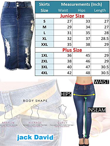 Jack David Womens Plus Size below Knee Length Midi Pencil Ripped Blue Denim Jeans Skirt4