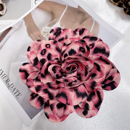 Image of Dainty Fabric Leopard Rose Flower Large Brooch Lapel Pins Handmade Big Flower Brooches Pin Classic for Women Wedding Party Dance Banquet Dress Suit Clothes Accessories Jewelry Gifts 190mm